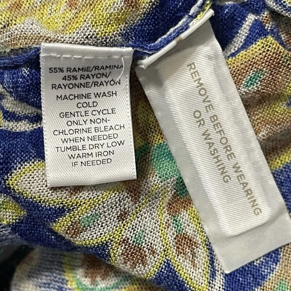 Ann Taylor LOFT Paisley Floral Semi Sheer Top Size Large Blue 3/4 Sleeve - Picture 6 of 7